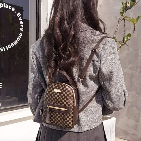 Mini Coffee Brown Backpack – Lightweight PU Leather Bag - Picture 3 of 6